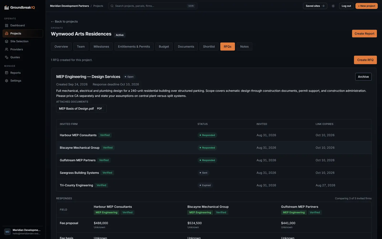 RFQ Management in Groundbreak IQ
