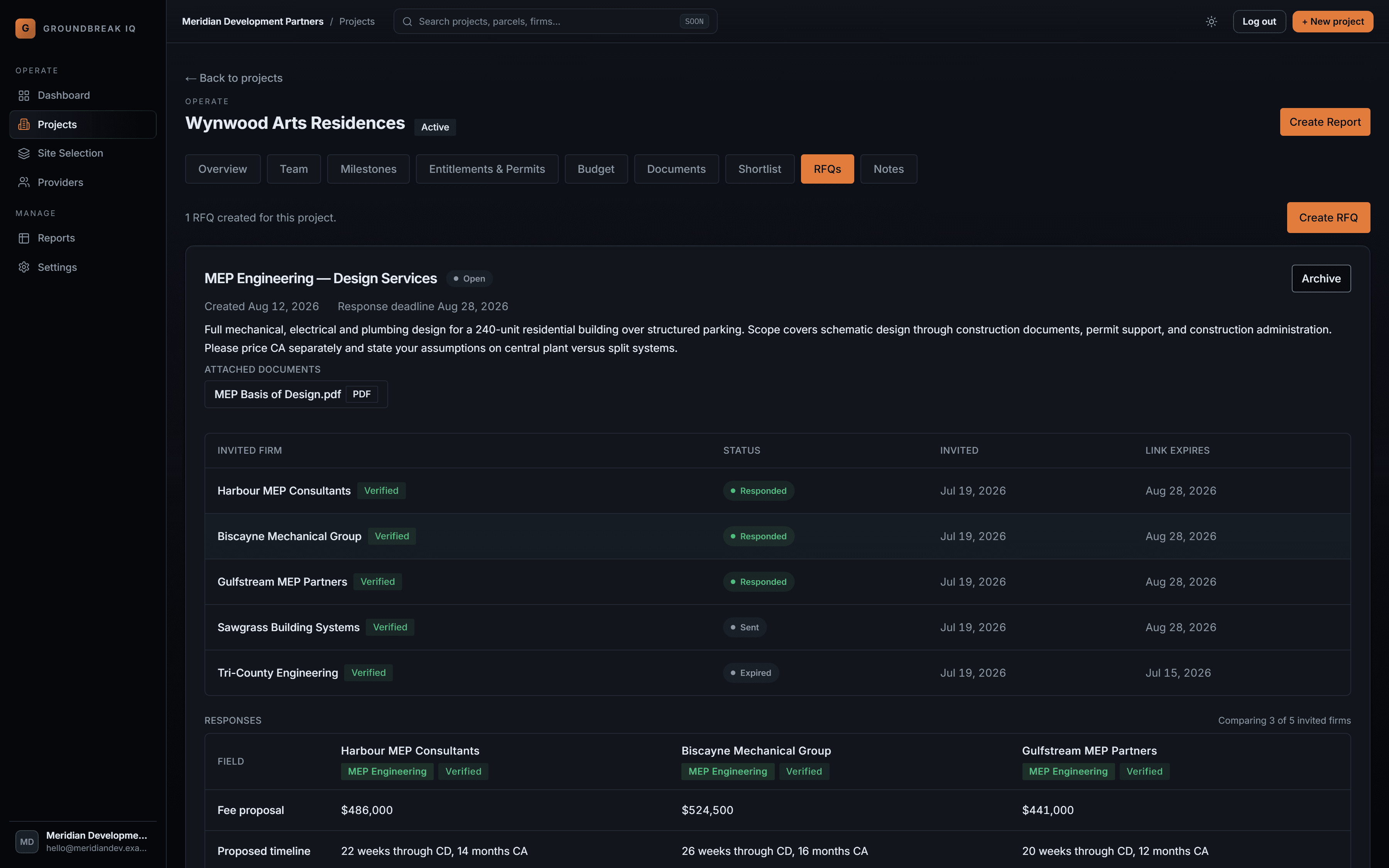 RFQ Management in Groundbreak IQ